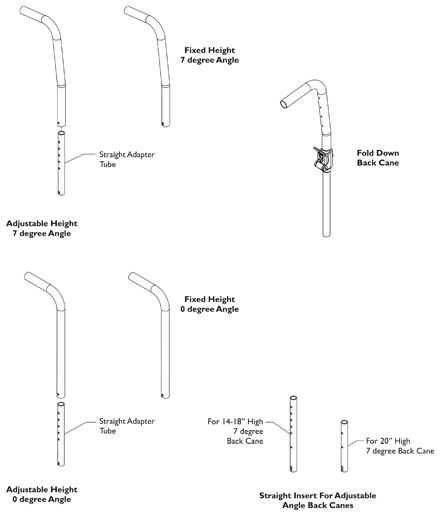 Back Canes - Fixed and Adjustable Height - Straight Inserts