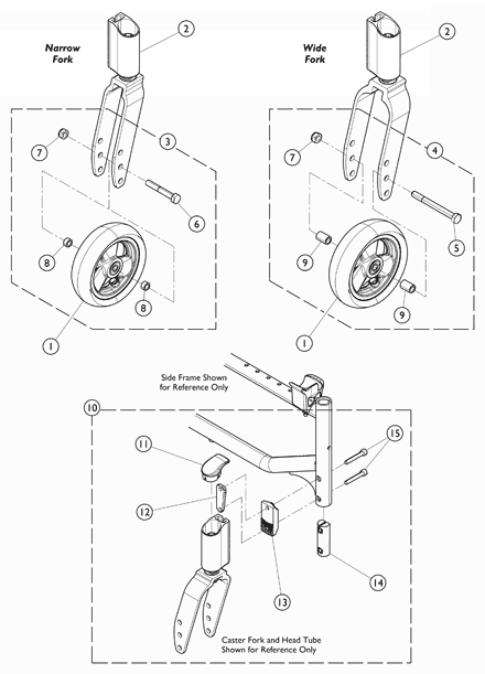 Casters - Caster, Headtube and Fork w/ Mounting Hardware