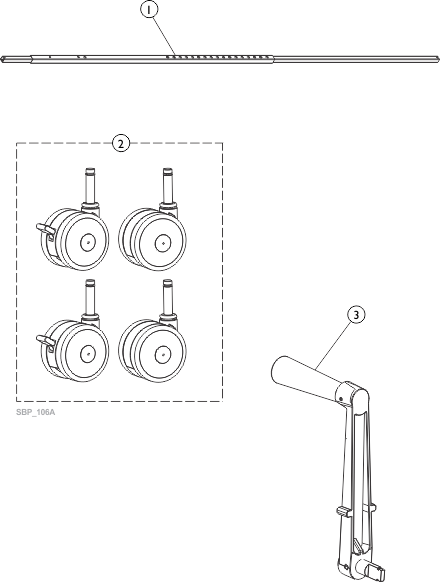 Drive Shaft Assembly, Casters, Hand Crank