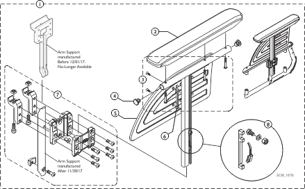 Armrest, T-Style, Adjustable Height, Removable