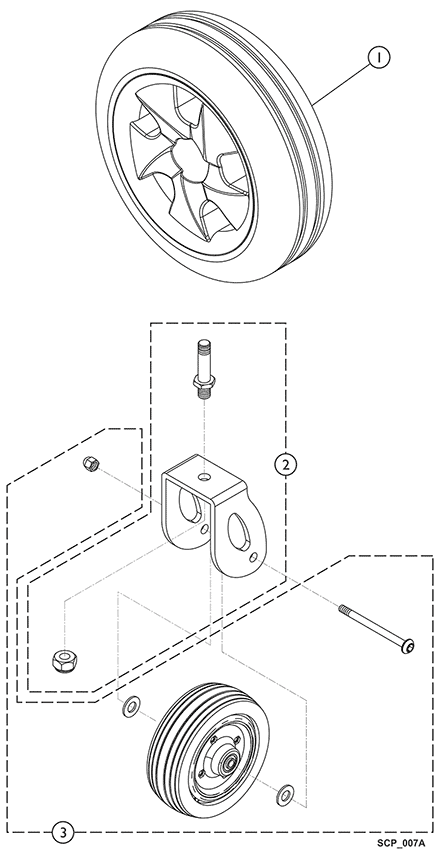 Drive Wheel, Caster and Fork