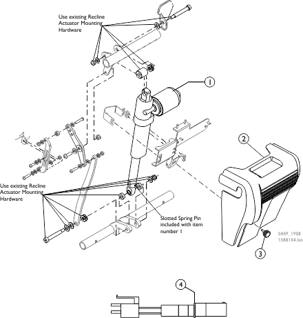 Ultra Low Maxx - Backrest Recliner Actuator, Shroud (L-Cover) and Mtg. Hardware