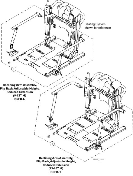 Arm Assembly, Recline, Flip Back, Adjustable Height