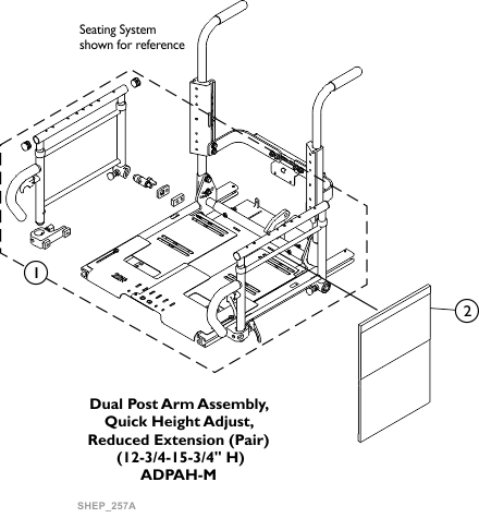 Arm Assembly, Dual Post, Quick Height Adjust, Reduced Extension