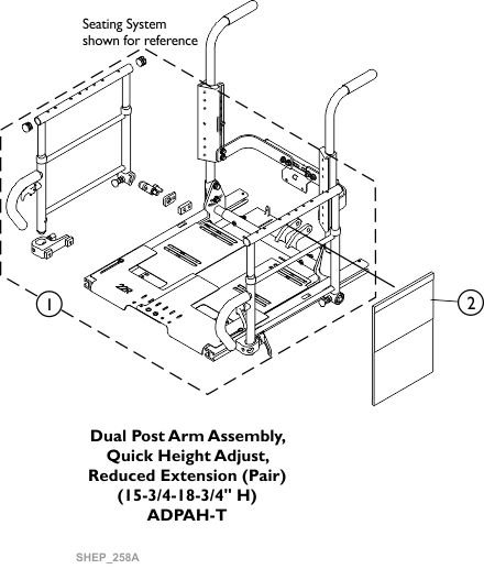 Arm Assembly, Dual Post, Quick Height Adjust, Reduced Extension