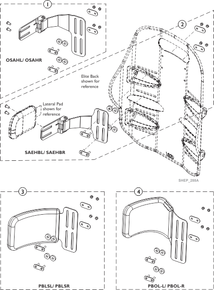 Matrx Fixed/ Swing Away Lateral Hardware, Standard and Offset, Elite Back