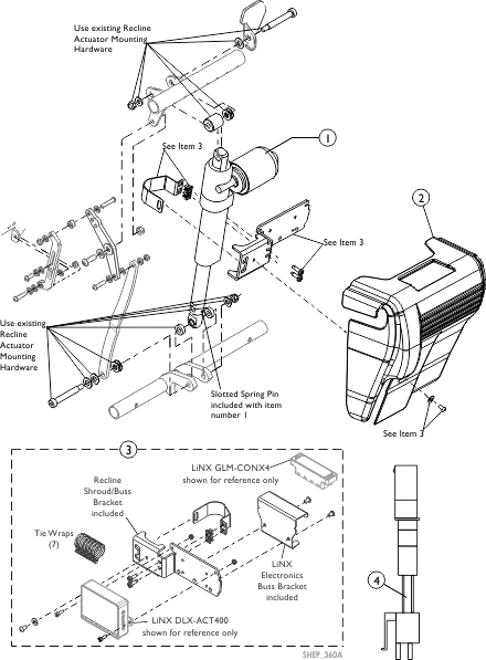 Ultra Low Maxx - Backrest Recliner Actuator, Shroud and Mounting Hardware