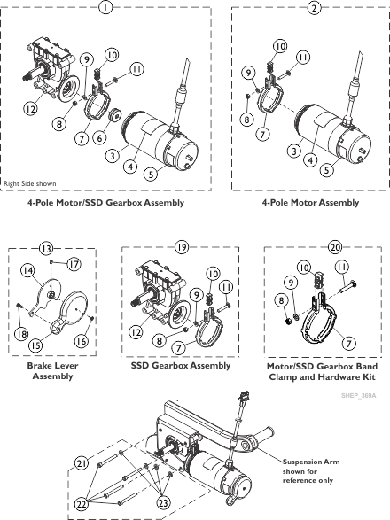 Motors, 4-Pole, SSD Gearbox and Mounting Hardware