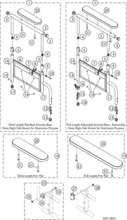 Arm Assembly - Conventional Adjustable Height - Black Finishes